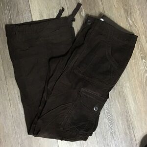 Vintage Old Navy lightweight cords corduroy baggy wide leg cargo pants brown 8